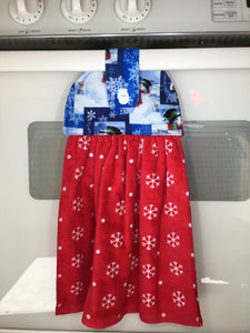Snowflakes on Red Winter Hanging Towel